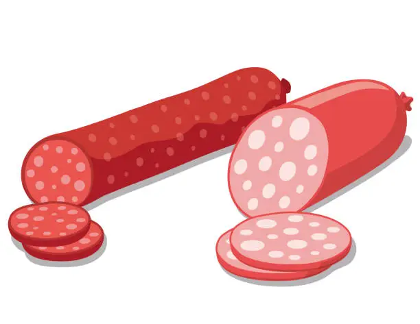 Vector illustration of sausages and salami meat products