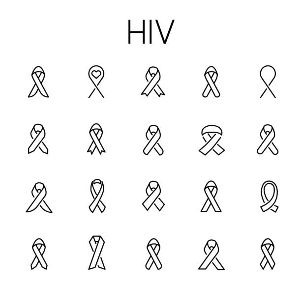 illustrazioni stock, clip art, cartoni animati e icone di tendenza di set di icone vettoriali correlate all'hiv. - hiv