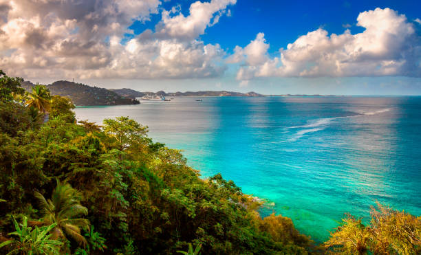 Grand Mal Bay Located north of the capital St George's in the caribbean island of Grenada. caribbean islands stock pictures, royalty-free photos & images