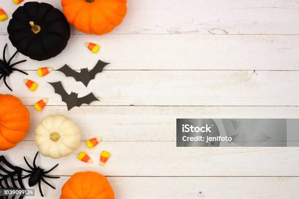Black Orange And White Halloween Side Border Over White Wood Stock Photo - Download Image Now