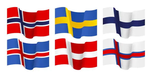 Vector illustration of Scandinavian and Nordic Country Flags
