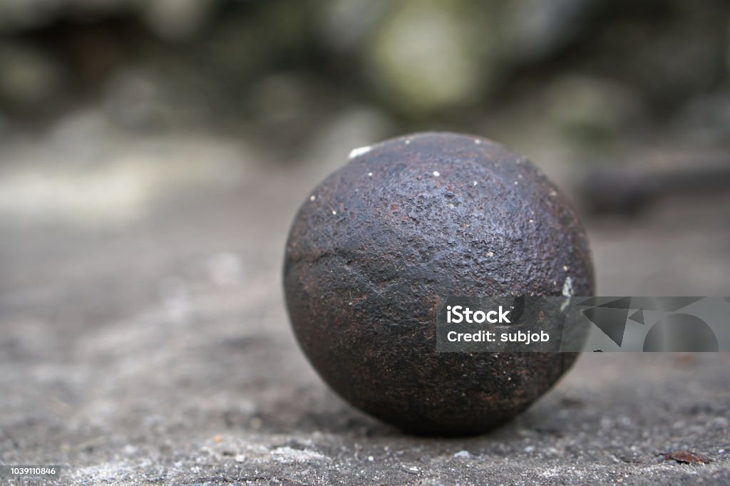 Ancient core for cannons and bullets. Antique historical artifact from the Middle Ages. Ancient Stock Photo