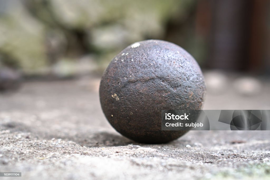 Ancient core for cannons and bullets. Antique historical artifact from the Middle Ages. Archaeology Stock Photo