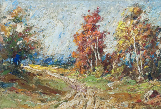 istock Landscape painting - road through autumn forest 1039116862