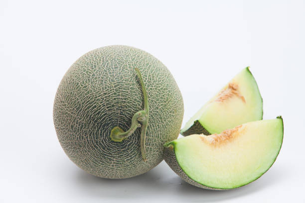 istock Cantaloupe melon slices isolated on white background 1039143746