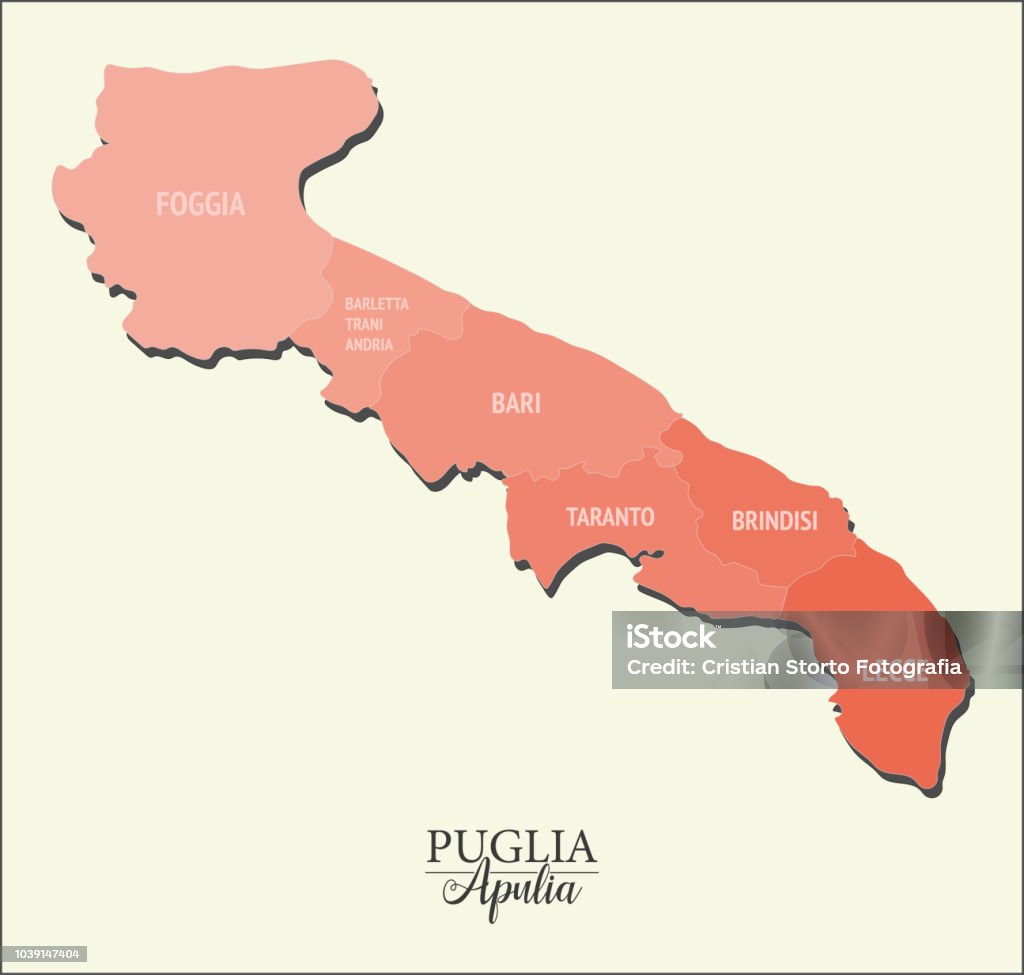 Apulia vector map, divided into provinces Apulia map, divided into provinces Puglia stock vector