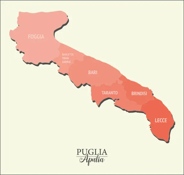 Vector illustration of Apulia vector map, divided into provinces