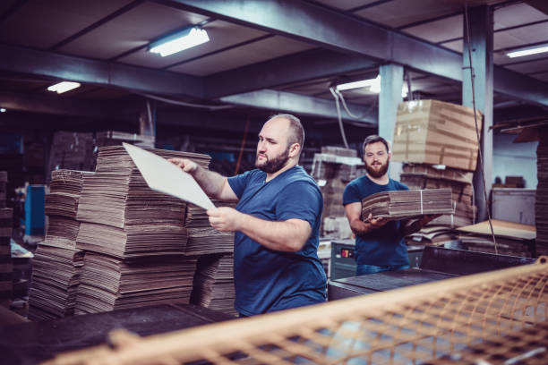 istock Workers Concentrating On Cardboard Box Production In Factory 1039154798