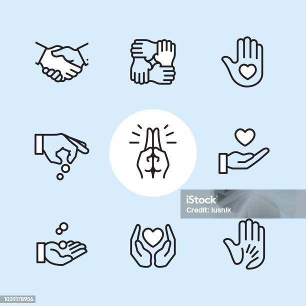 Donation Gesture Outline Icon Set Stock Illustration - Download Image Now - Icon, Holding Hands, Heart Shape