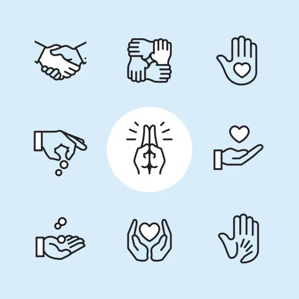 Vector illustration of Donation Gesture - outline icon set