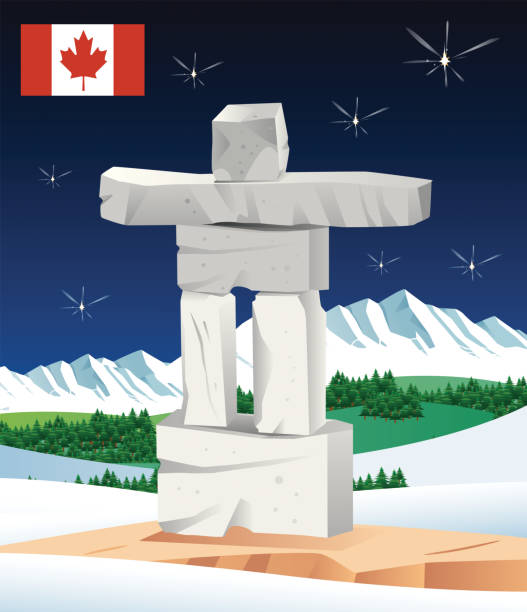 Inukshuk and Night Vector Inukshuk and Night algonquin provincial park stock illustrations