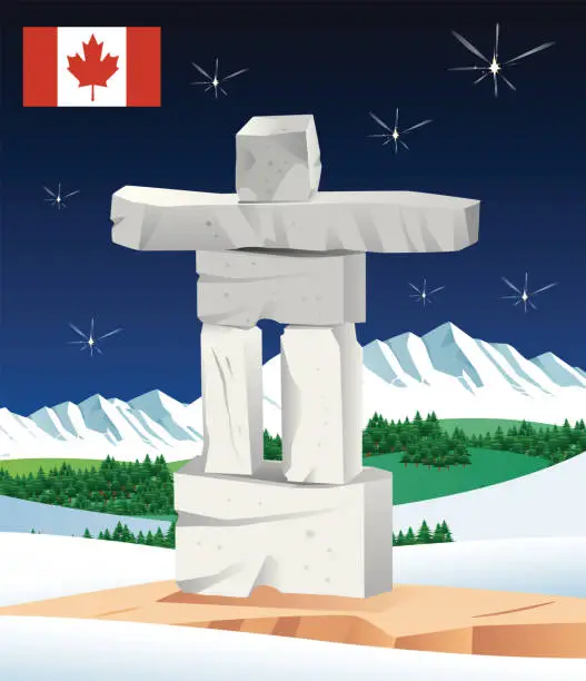 Vector illustration of Inukshuk and Night