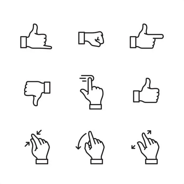 Vector illustration of Gesture - Pixel Perfect outline icons