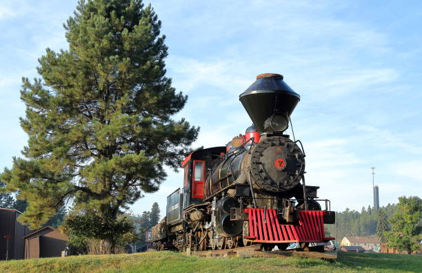 1880 steam train a hill city, dakota del sud - baldwin locomotive works foto e immagini stock