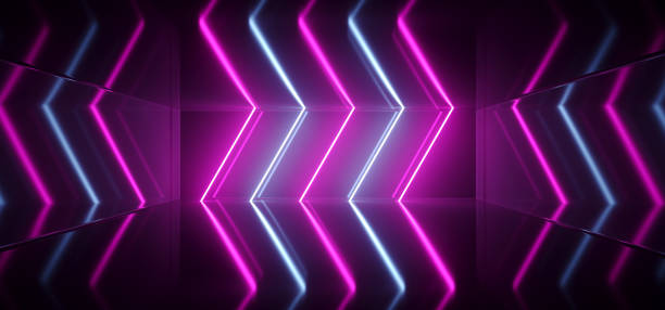 istock Sci-Fi Modern Dark Empty Clean Reflective Room With Bunch Ice Blue And Purple Neon Glowing Tube Abstract Lights And Empty Space 3D Rendering 1039198646