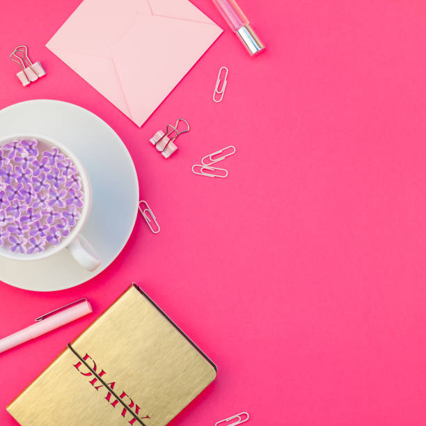 istock Styled pink feminine workspace flat lay 1039199030