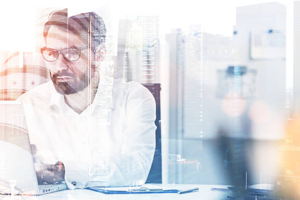 istock Centered young businessman working in city office 1039202364