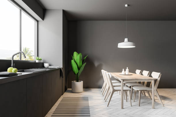 istock Luxury gray dining room and kitchen side view 1039202800