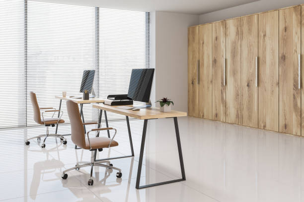 istock Wooden bookcase Scandinavian office side view 1039203608