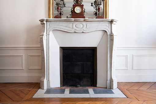 Fireplace in Parisian apartment/home.
