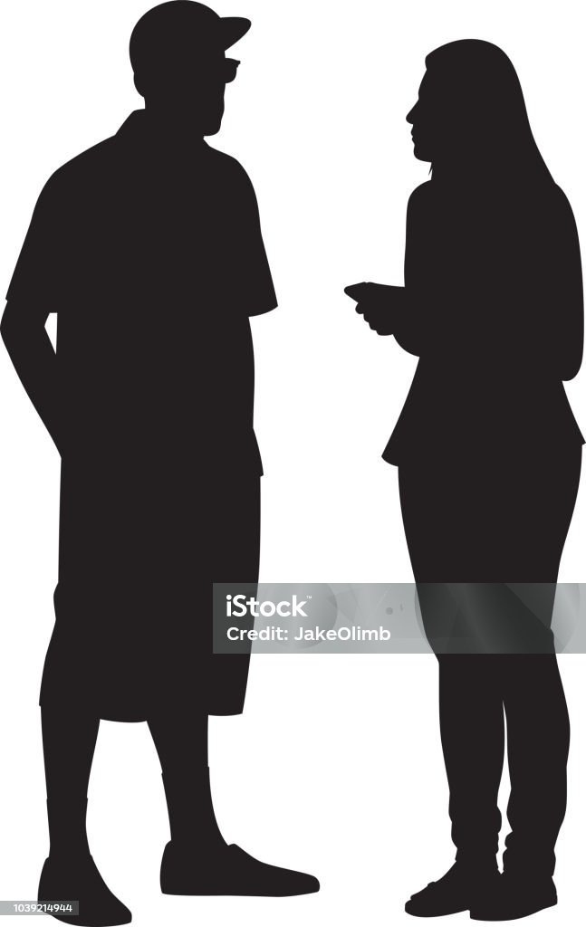 Young Couple Standing Silhouette Vector silhouettes of a young couple standing and talking to each other. Adult stock vector