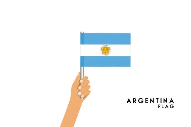 Vector illustration of Vector cartoon illustration of human hands hold Argentina flag. Isolated object on white background.