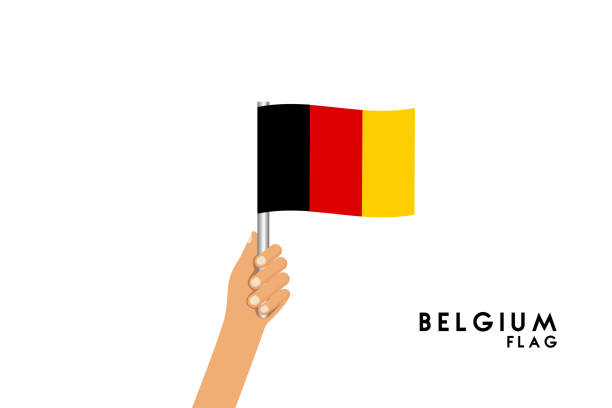 向量卡通插畫人手持有比利時國旗。在白色背景上的孤立物件。 - 比利時皇室 幅插畫檔、美工圖案、卡通及圖標