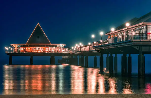 Long exposure on the island of Usedom the pier Heringsdorf at night and strong colors