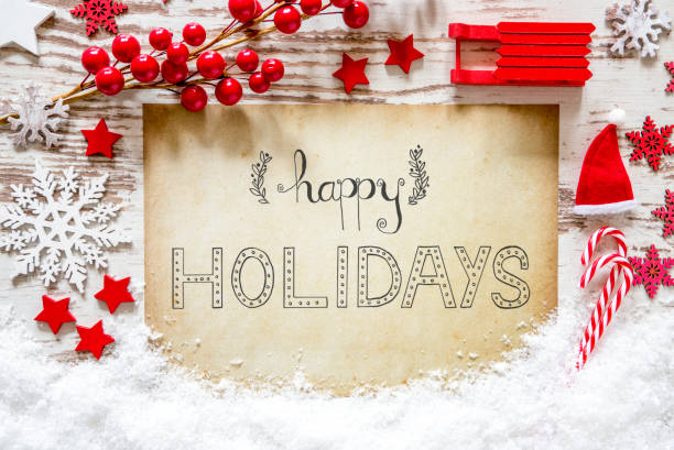 istock Red Christmas Decoration, Snow, Calligraphy Text Happy Holidays 1039245566