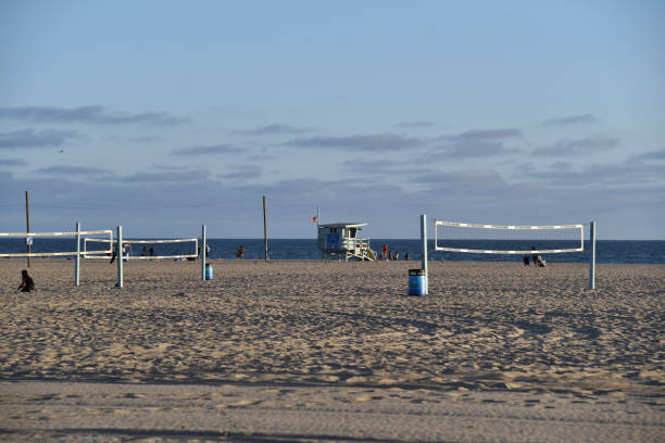 istock Volleyball nets on a deserted beach 1039276396