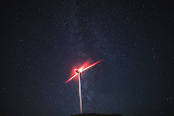 istock Night landscape with wind turbine 1039295290