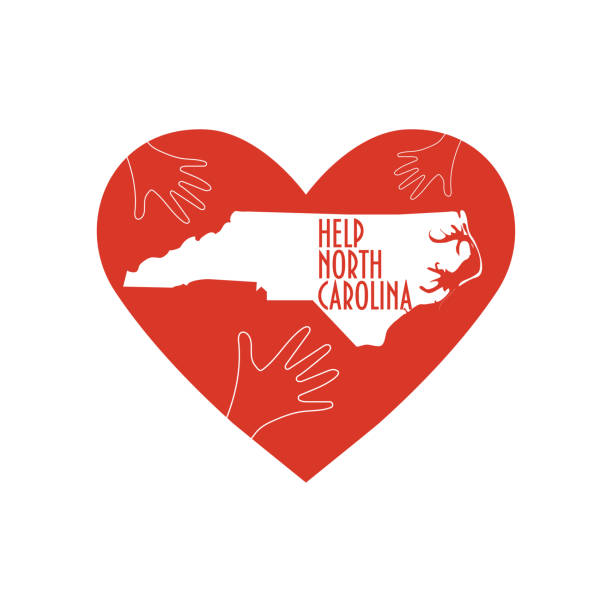 istock Vector Illustration: helping hands, heart, North Carolina map. Support for volunteer, charity or relief work after Hurricane Florence, floods, landfalls. Text: Help North Carolina. 1039304392
