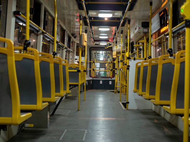istock Night travel in the empty tram 1039315228