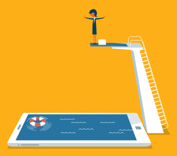 bizneswoman na odskoczni - diving board stock illustrations