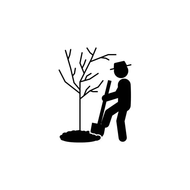 Vector illustration of man digging icon. Element of gardening icon for mobile concept and web apps. Glyph digging can be used for web and mobile