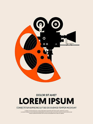 Movie and film festival poster template design modern retro vintage style. Can be used for background, backdrop, banner, brochure, leaflet, publication, vector illustration