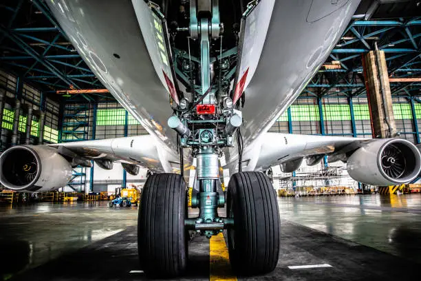 Photo of Airplane in Hangar and landing gear