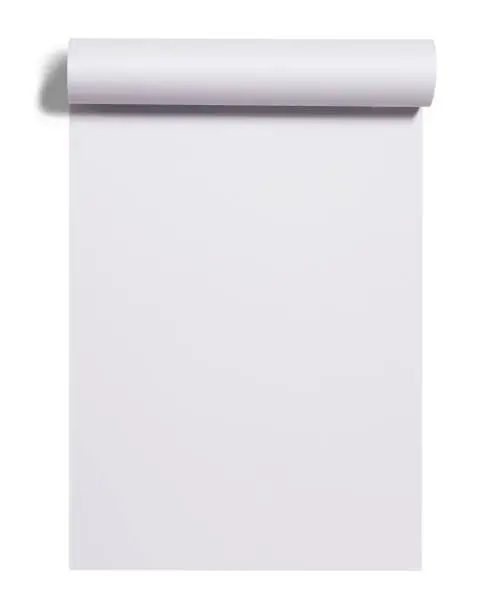 Scroll of white paper sheet isolated over white background
