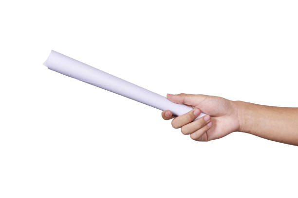 istock Male hands holding blank paper roll 1039365142