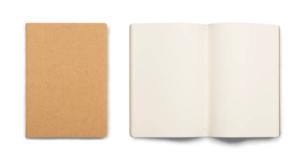 Book cover and open blank book with white sheet