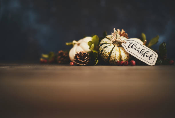istock Thanksgiving background with pumpkin assortment and thankful message 1039368646