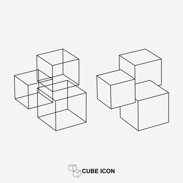 ilustrações, clipart, desenhos animados e ícones de ícone de linha geométrica do vetor - cubo