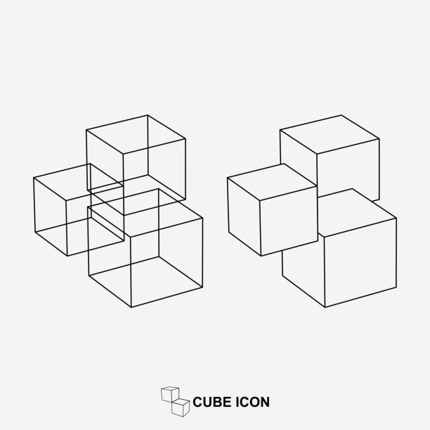 Vector geometric line icon Vector geometric line icon cube shape stock illustrations
