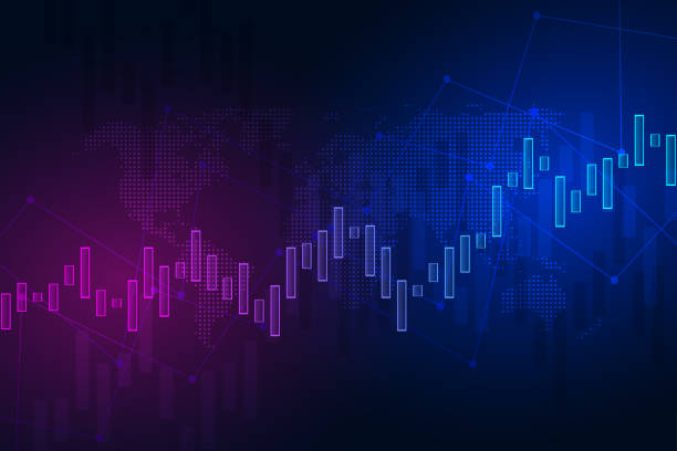 illustrazioni stock, clip art, cartoni animati e icone di tendenza di negoziazione di investimenti di mercato in un grafico azionario. piattaforma di trading. grafico aziendale. illustrazione vettoriale - candlestick holder chart forex graph