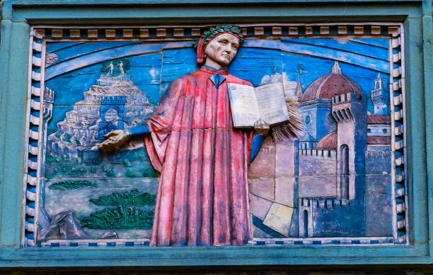 Societa Dante Alighieri Cultural Society Building Florence Italy Societa Dante Alighieri Cultural Society Building Sign Copy Domenico di Michelino Dante Divine Comedy Painting Florence Italy.  Painting created 1465 book title stock pictures, royalty-free photos & images