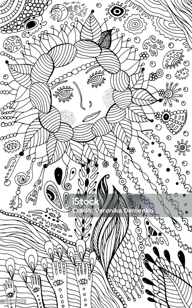 Flower woman - coloring page for adults. Surreal fantasy doodle artwork. Vector illustration. Earth Goddess stock vector