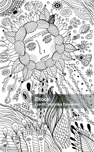 Flower Woman Coloring Page For Adults Surreal Fantasy Doodle Artwork Vector Illustration Stock Illustration - Download Image Now