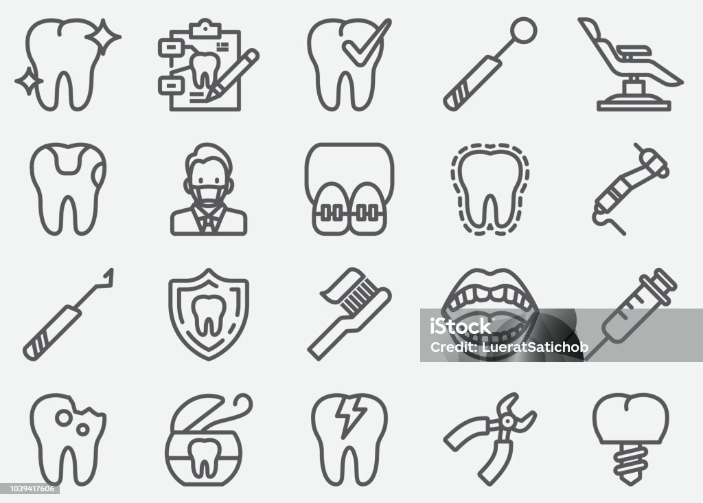 Dental Line Icons Icon Symbol stock vector