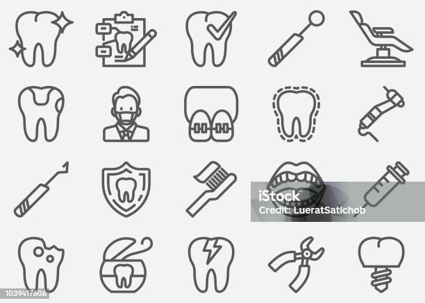 Dental Line Icons Stock Illustration - Download Image Now - Icon Symbol, Dental Health, Dental Equipment