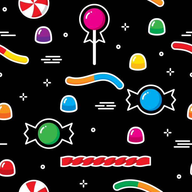 illustrazioni stock, clip art, cartoni animati e icone di tendenza di modello stilizzato caramelle di halloween - hard candy candy backgrounds multi colored